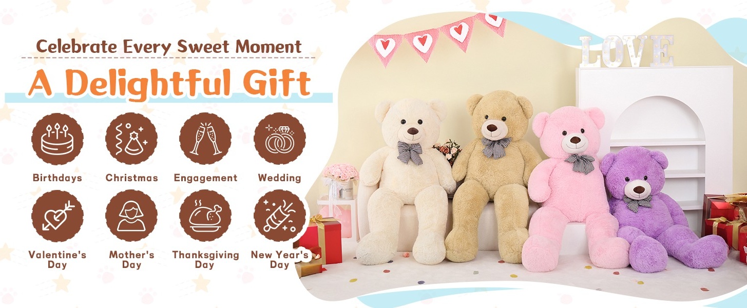 Free Shipping! MorisMos Giant Teddy Bear 4ft 47 Inch Pink Plush