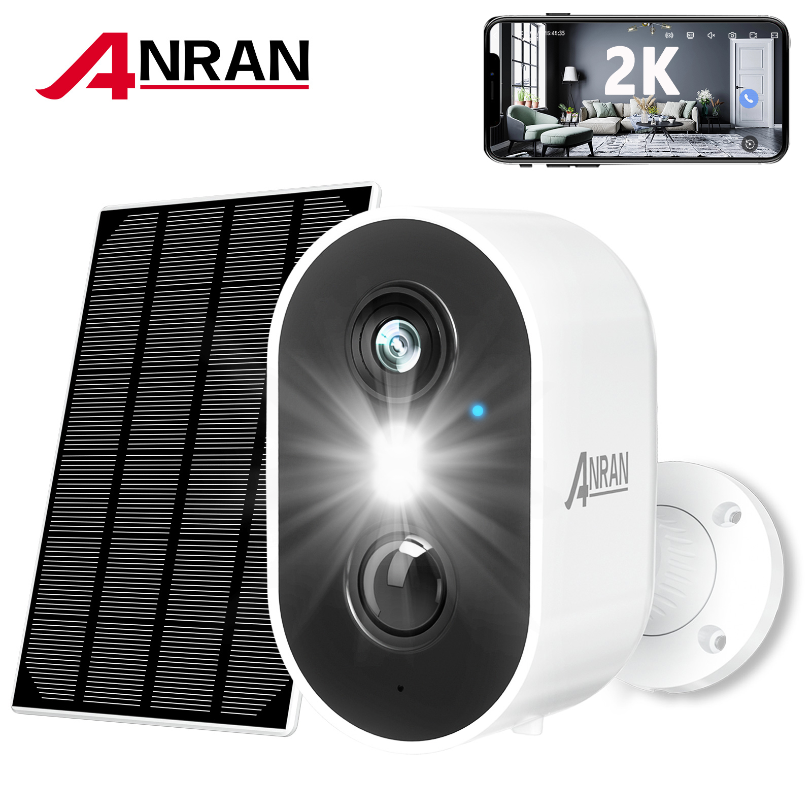 thumbnail video image 2 of ANRAN 2K Wireless Outdoor Solar Security Camera with Spotlight, Waterproof PIR Detection, 2.4Ghz Wi-Fi, Rechargeable Battery Powered Home Surveillance Camera with Color Night Vision, 2-Way Audio, 2 of 12