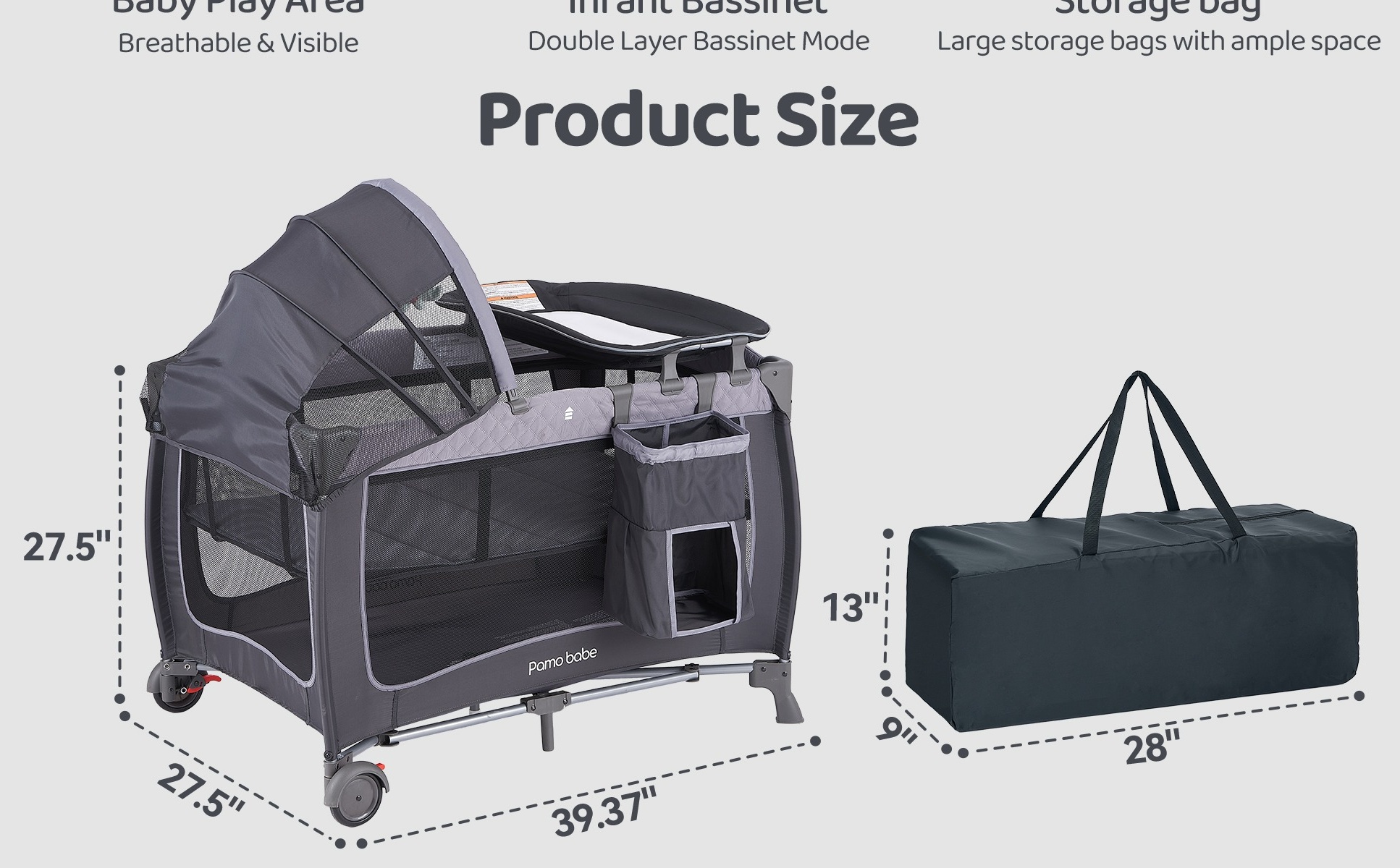 Pamo Babe Unisex Portable Baby Play Yard Include Wheels, Canopy