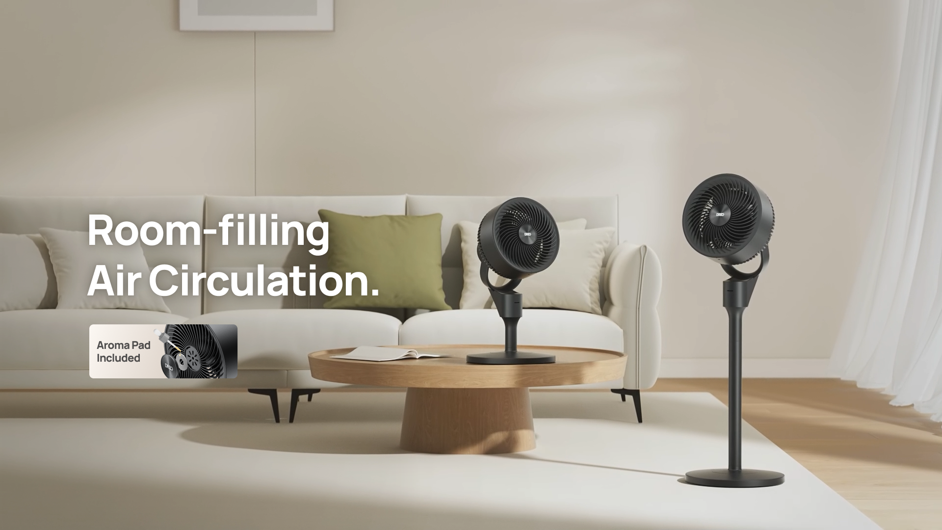 thumbnail video image 2 of Dreo Pedestal Fan for Home, 2-in-1 Oscillating Fans for Table or Floor, 80ft Floor Fan for Room, 3 Speeds, 25dB, AC Motor,80° Horizontal + 90° Manual Vertical Oscillating Standing Fan, Aroma Pad, 2 of 8