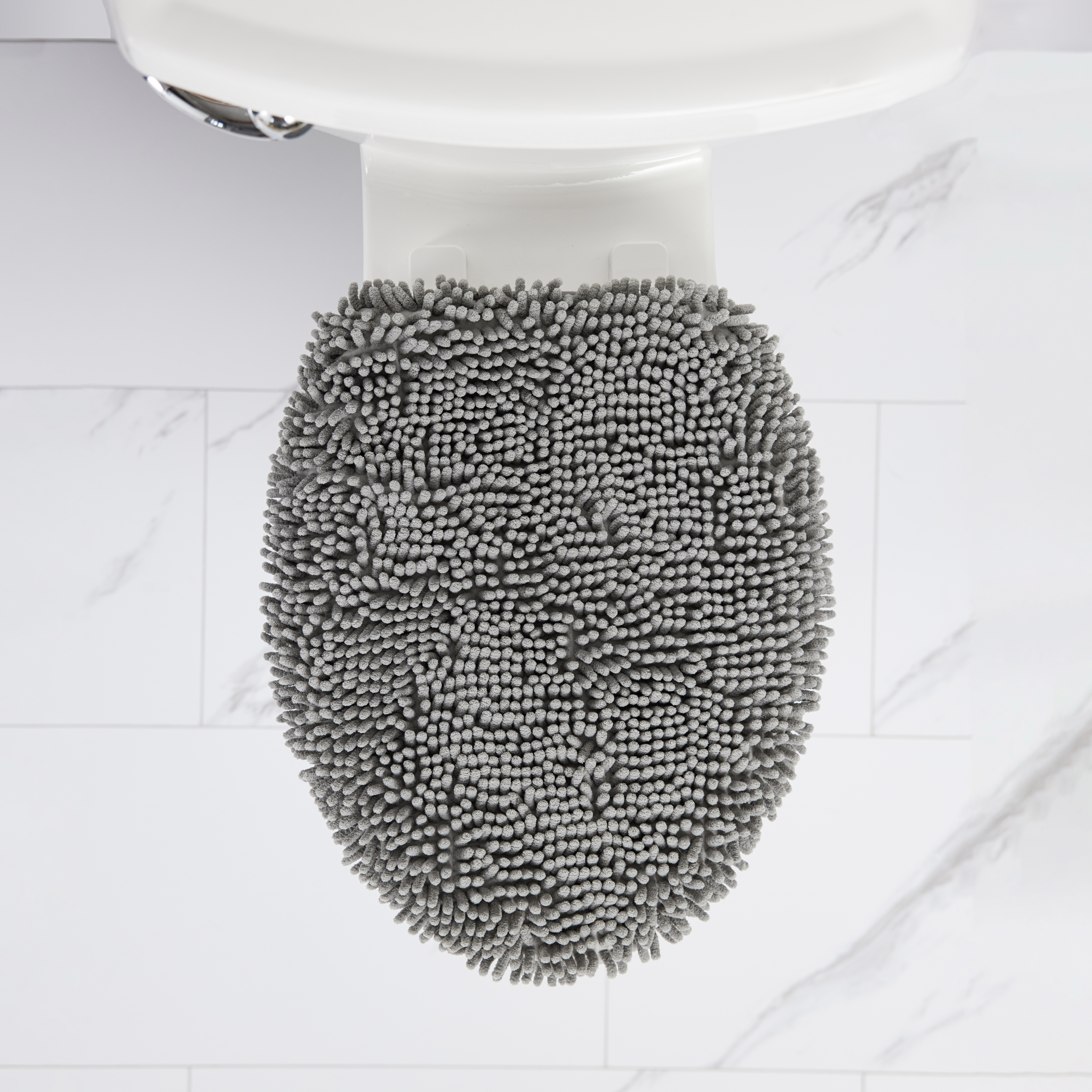 thumbnail video image 2 of GORILLA GRIP Toilet Lid Cover, Machine Washable Chenille Bathroom Seat Covers, 19.5x18.5, Gray, 2 of 10