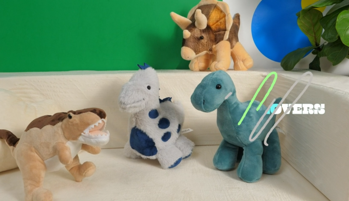 thumbnail video image 2 of PASSIONFRUIT Dinosaur Plush Toy Stuffed Animals for Girls & Boys, 4-Pc Set, 2 of 7