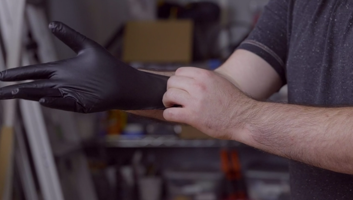 thumbnail video image 2 of GUSTO Black Disposable Nitrile Gloves for Food Prep Latex Free Glove, 100-Pack XL, 2 of 7