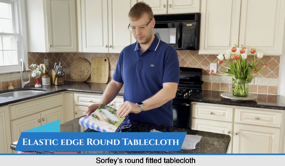 thumbnail video image 2 of Sorfey Round Picnic Table Cover Checkered Fitted Tablecloth, Yellow 60" x 60", 2 of 9