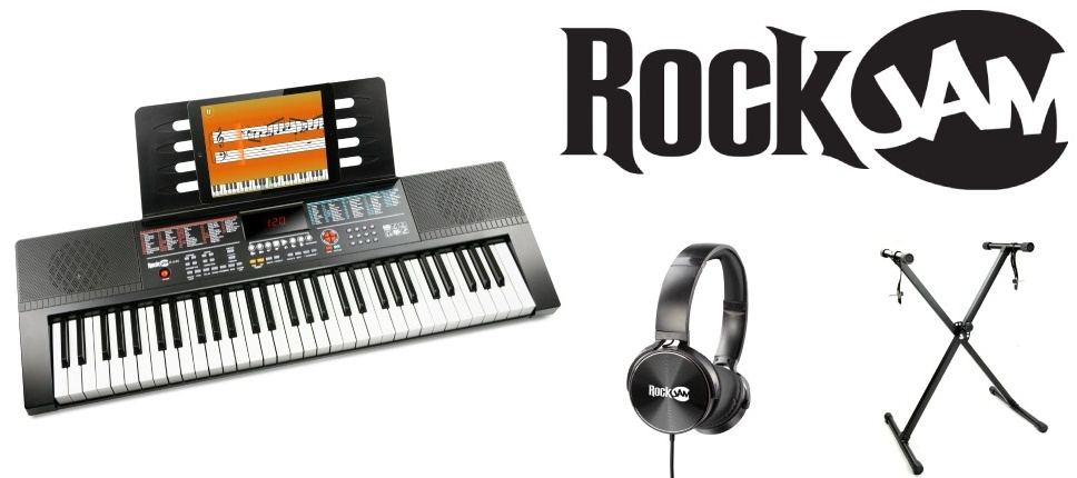 Tastiera RockJam 61 Tasti Con Supporto Spartiti - Alimentatore E Lezioni Simply Piano | Ideale Per Principianti