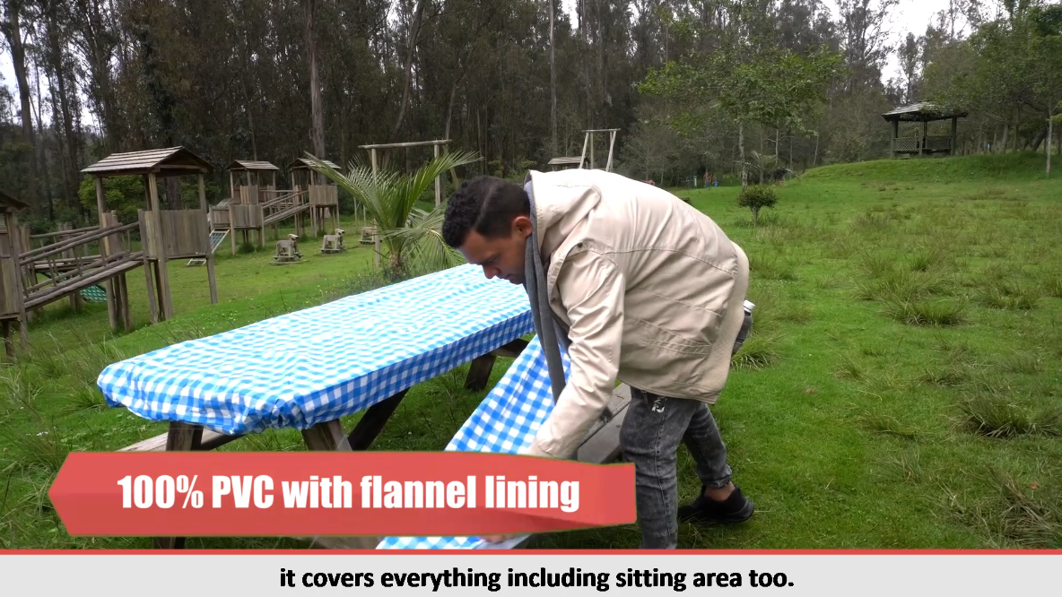 thumbnail video image 2 of Sorfey Fitted Picnic Table Cover Checkered Rectangle Tablecloth, Blue 60"x 30", 2 of 7