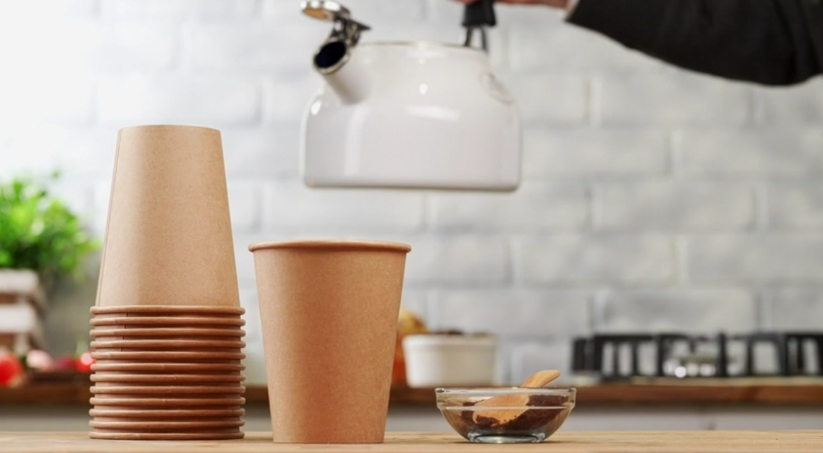 thumbnail video image 2 of GUSTO 10 oz Kraft Paper Cups Disposable Coffee Cups Unbleached, 300-Pack, 2 of 8