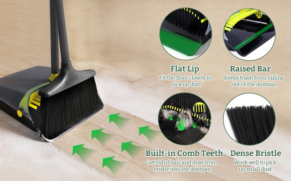 Eyliden Large Commercial Dustpan With Comb Teeth, Upright Heavy Duty Dust Pan For Restaurants Garages Courtyard Sidewalks Lobby Home Kitchen Room Office Classroom (1pc Dustpan