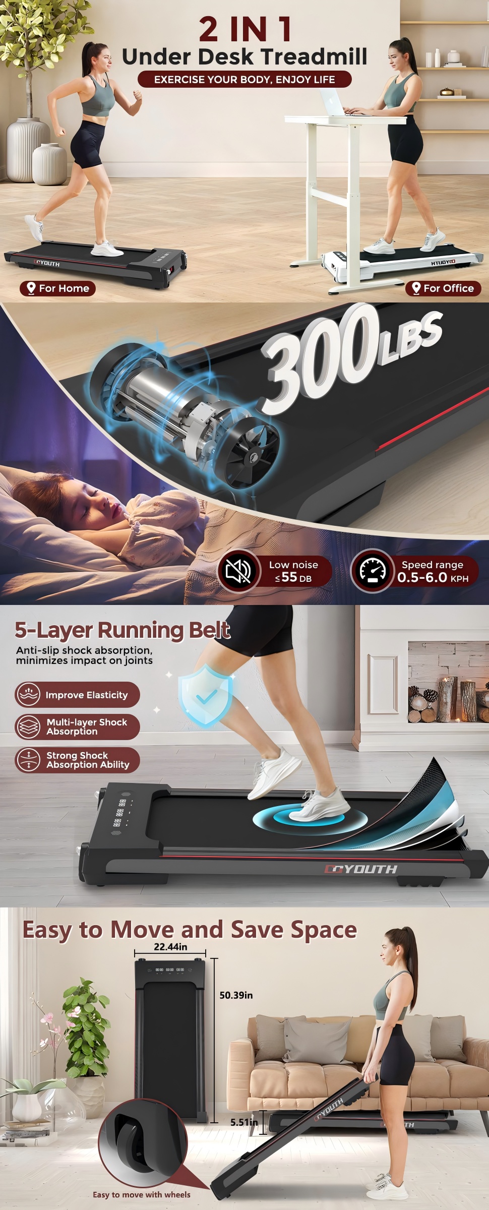 GOYOUTH Walking Pad, Under Desk Treadmill 300 lbs Weight GOYOUTH Walking Pad, Under Desk Treadmill 300 lbs Weight