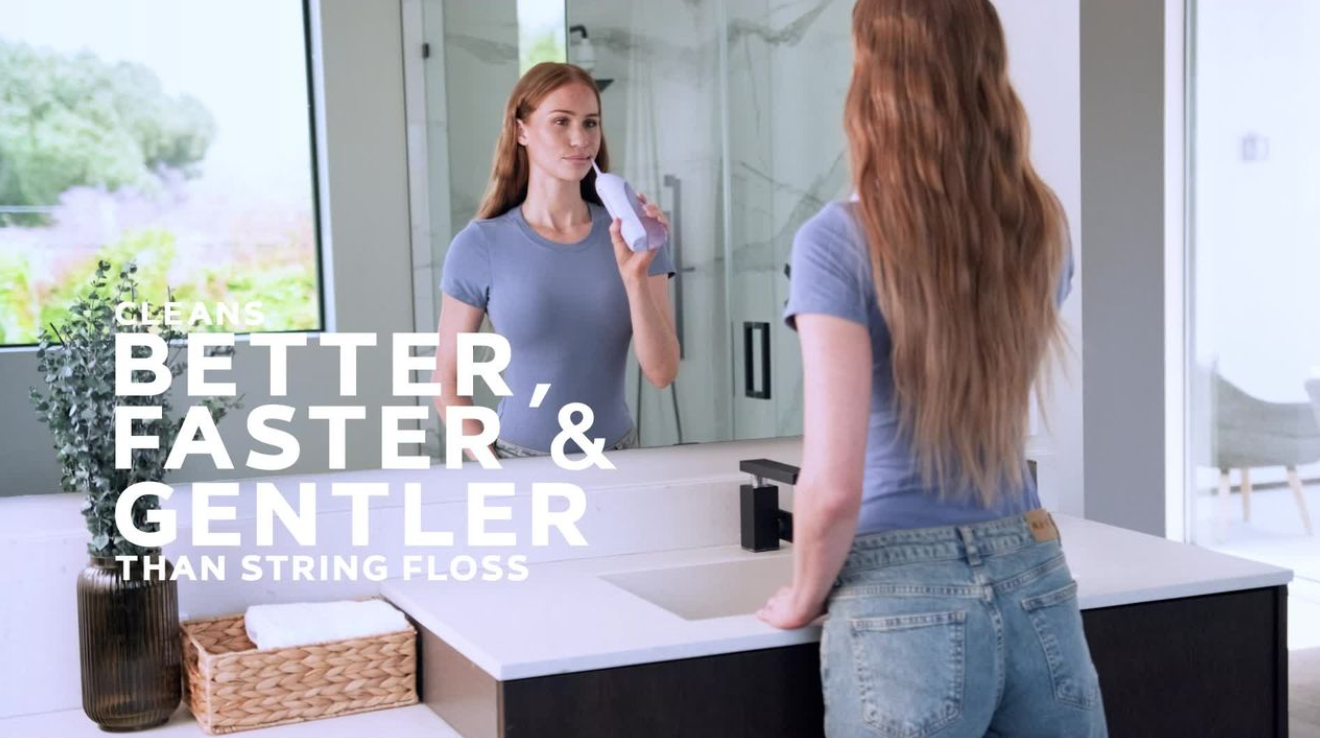 thumbnail video image 2 of AquaSonic Icon Electric Water Flosser - 150ml Tank, Cordless Rechargeable, Waterproof, Portable Oral Irrigator - Black, 2 of 7