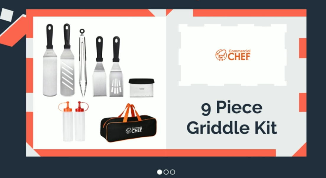 thumbnail video image 2 of Commercial Chef 9-Piece Griddle Accessories for Blackstone, BBQ & Flat Top Grill Spatula Kit, 2 of 8