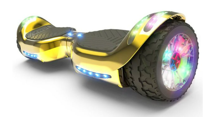 thumbnail video image 2 of Hoverboard All-Terrain LED Flash Wide All Terrian Wheel with Bluetooth Speaker Dual LED Light Self Balancing Wheel Electric Scooter Chrome Gold, 2 of 9