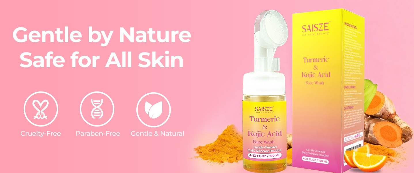 Saisze Turmeric Foaming Face Wash, Kojic Acid Facial Cleanser for