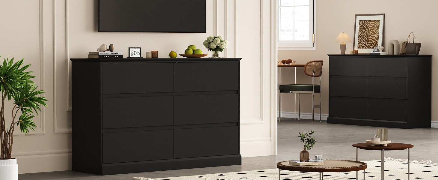 Black Dresser 6 Drawer Dresser Chests of Drawers Wood Storage Side Large  Cabinet for Bedroom Closet Living Room - Walmart.com