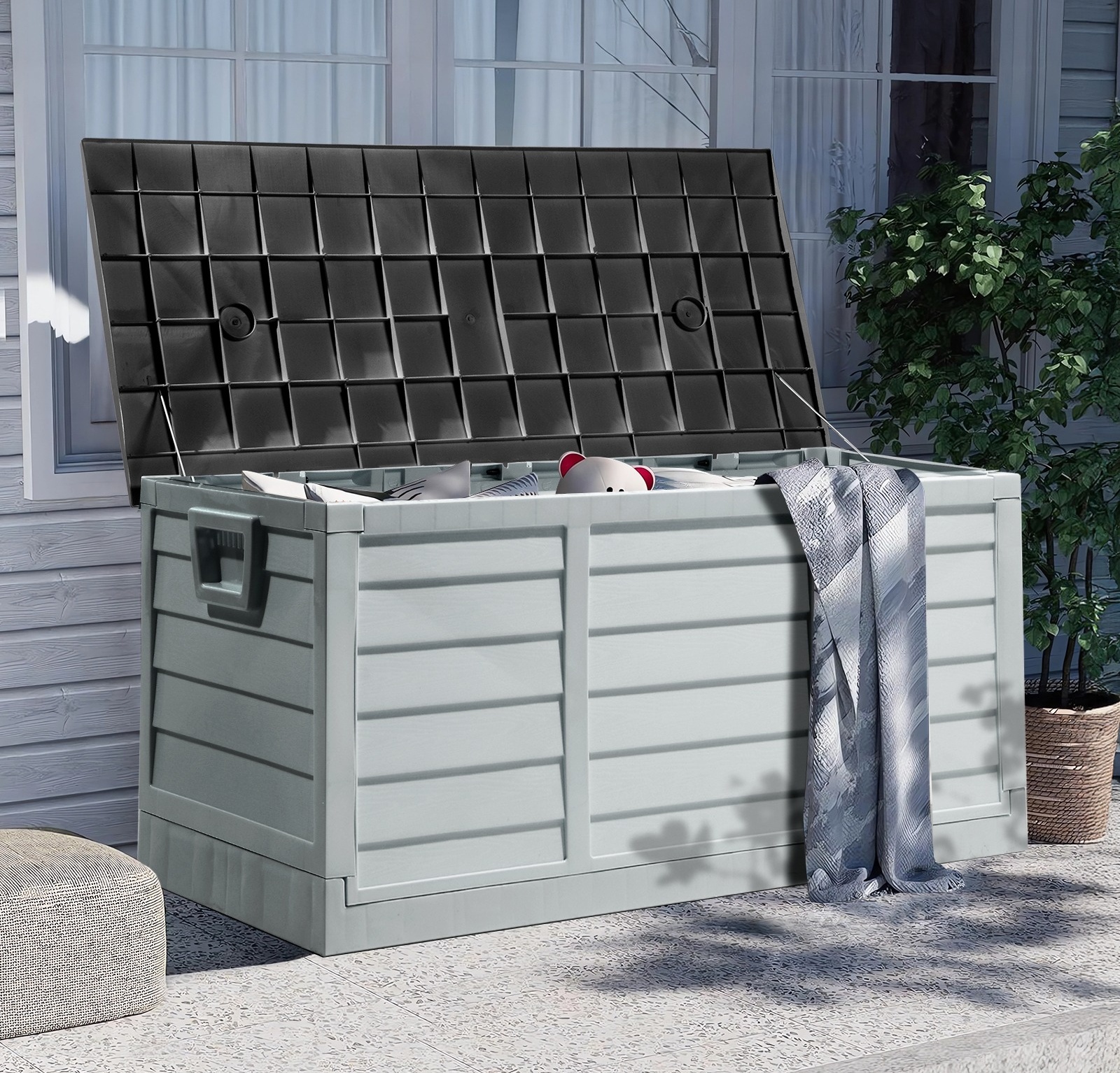 Ktaxon 75gal Outdoor Storage Deck Box, Collapsible Resin, Space