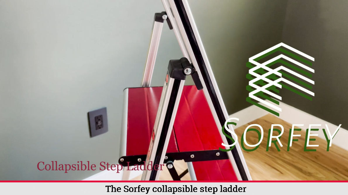thumbnail video image 2 of Sorfey 1-Step Folding Step Ladder Aluminum Foldable Step Stool, Mahogany/Silver, 2 of 8