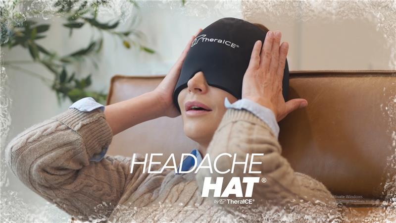thumbnail video image 2 of TheraICE Migraine Relief Cap, Soothing Headache Hat Ice Pack Mask, Face Cold Compress Cooling Gel Head Wrap Products for Tension, Stress & Hangover, 2 of 10