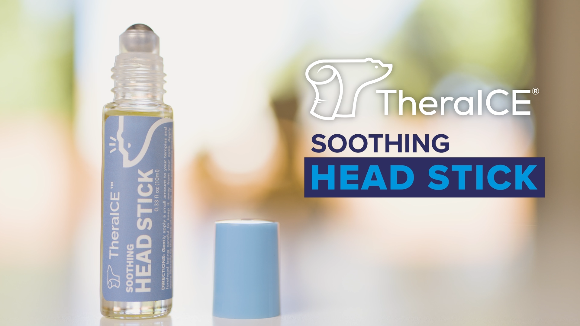thumbnail video image 2 of TheraICE Soothing Head Stick Essential Oil Roll on Aromatherapy: Peppermint, Spearmint, Lavender, Chamomile, Rosemary, Eucalyptus, 10 ml (.33-oz), 2 of 7