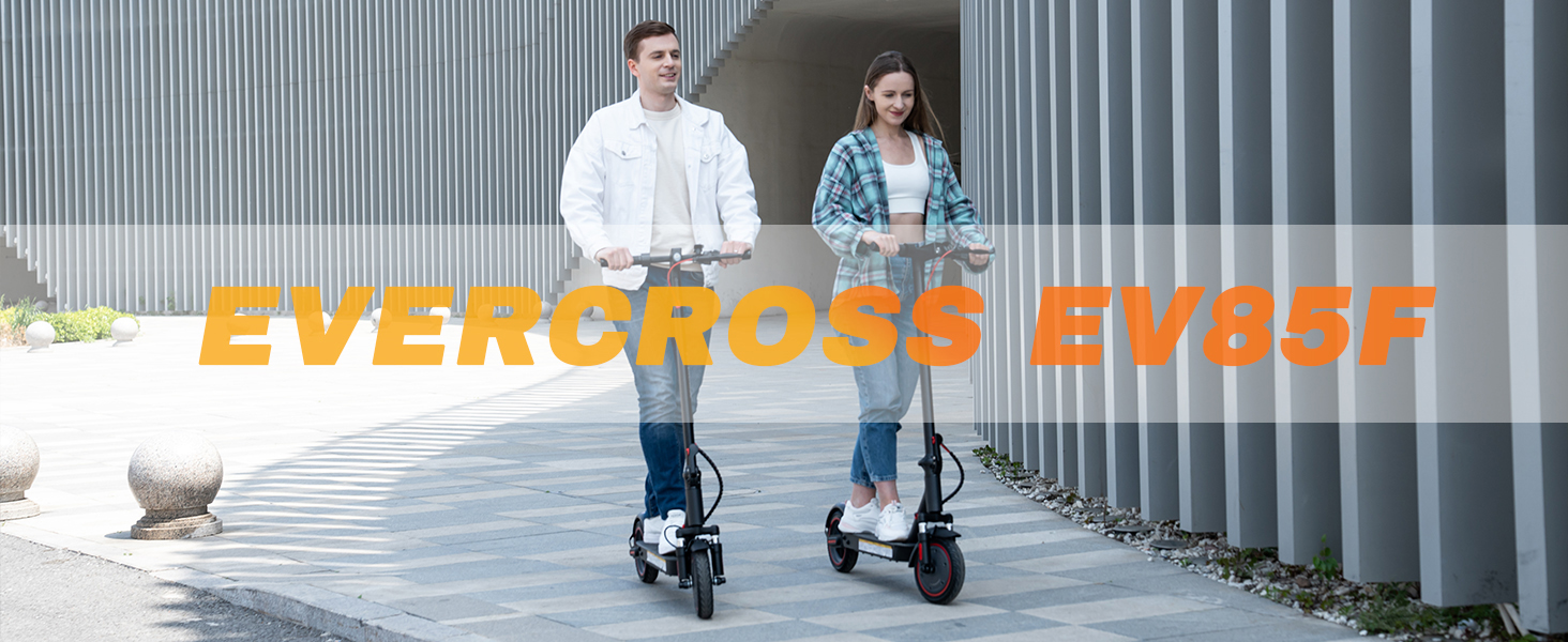 thumbnail video image 2 of EVERCROSS EV85F Electric Scooter for Adults, 350W Motor, 18.6 MPH & 19 Miles Range, 8.5'' Solid Tires, Dual Suspension, Lightweight Folding Design, APP Control, Black, 2 of 8