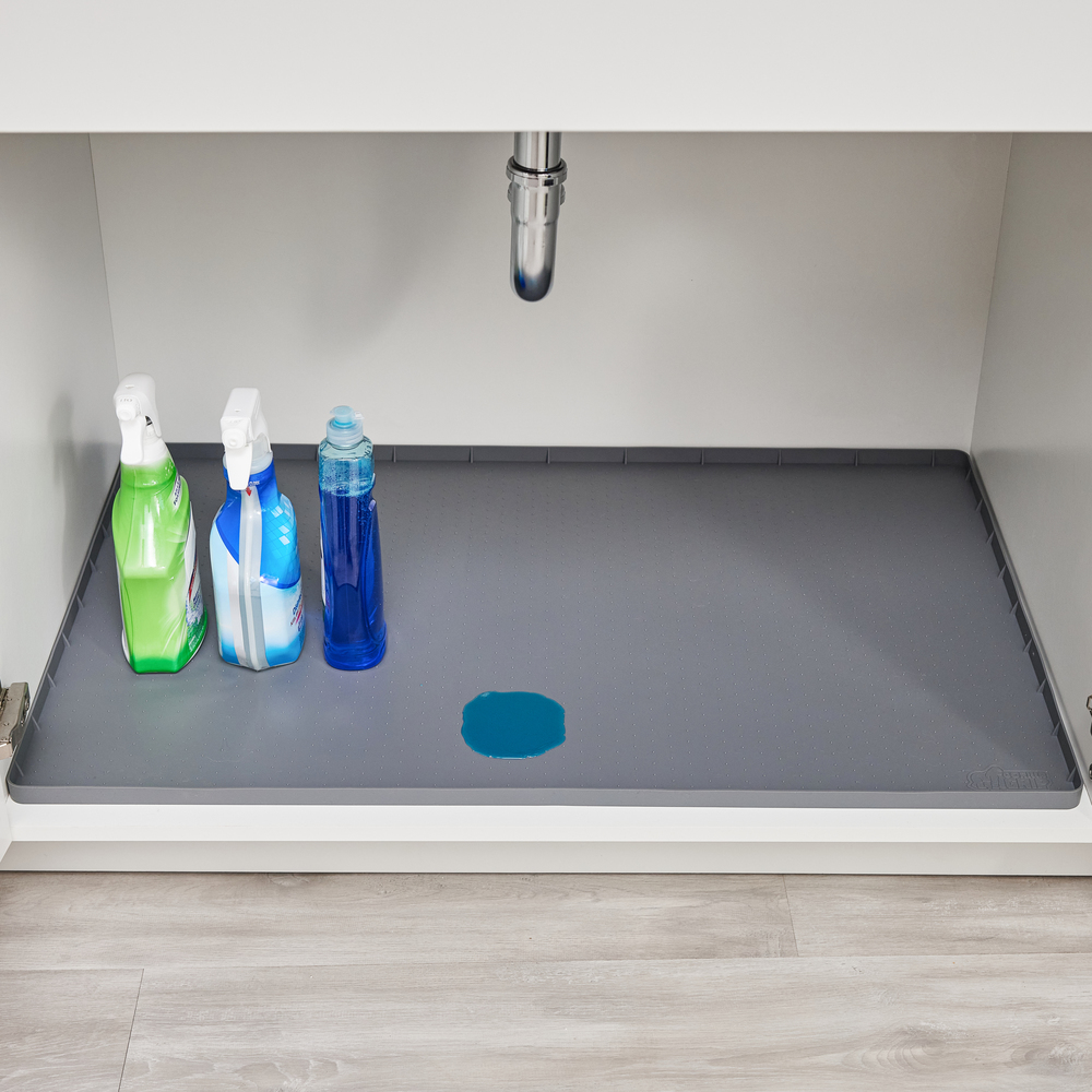 thumbnail video image 2 of Gorilla Grip Waterproof Silicone Under Sink Mat with Lip for Kitchen and Bathroom, 46 x 22 in, Black, 2 of 10