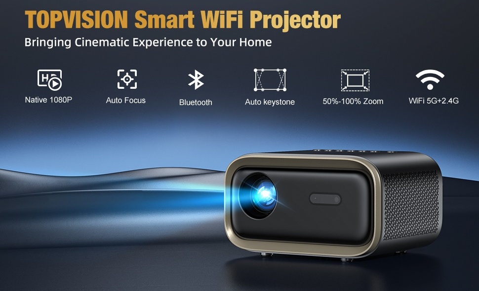 TOPVISION LED Projector 本体 TOPVISION 1080P Mini Projector with Bluetooth,Keystone