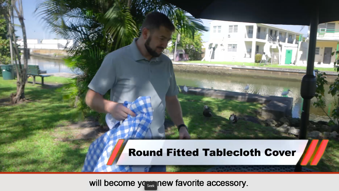 thumbnail video image 2 of Sorfey Round Table Cover Fitted Picnic Tablecloth with Umbrella Hole, Black 54", 2 of 6