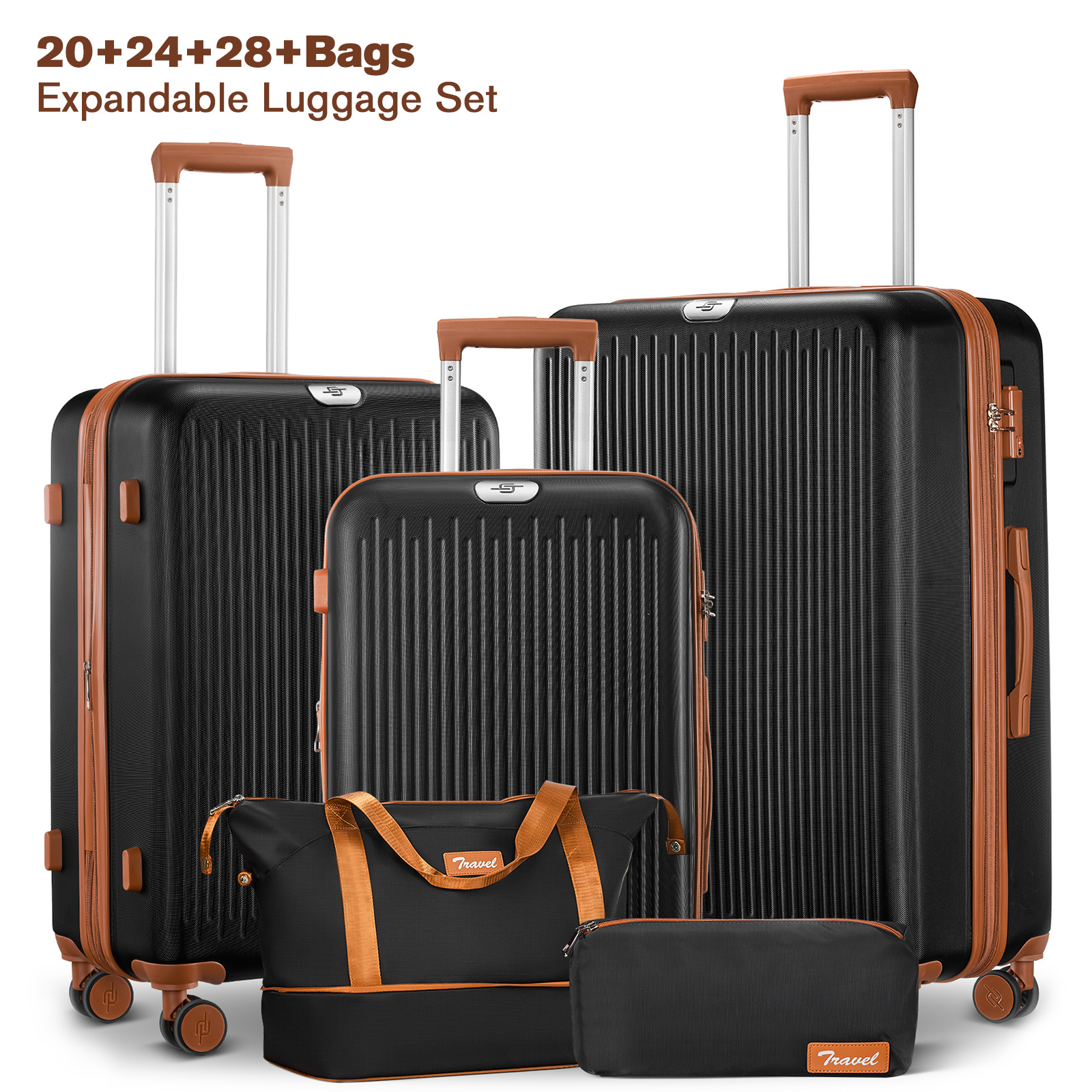 Hard Shell 3-Piece Expandable Luggage Sets, ABS Spinner Suitcase