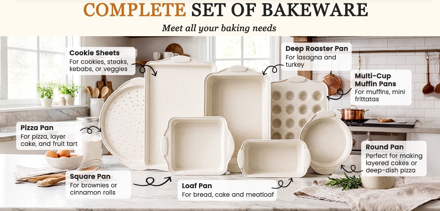 Kikcoin 21-Piece Non-Stick Carbon Steel Bakeware Set, Baking Pans