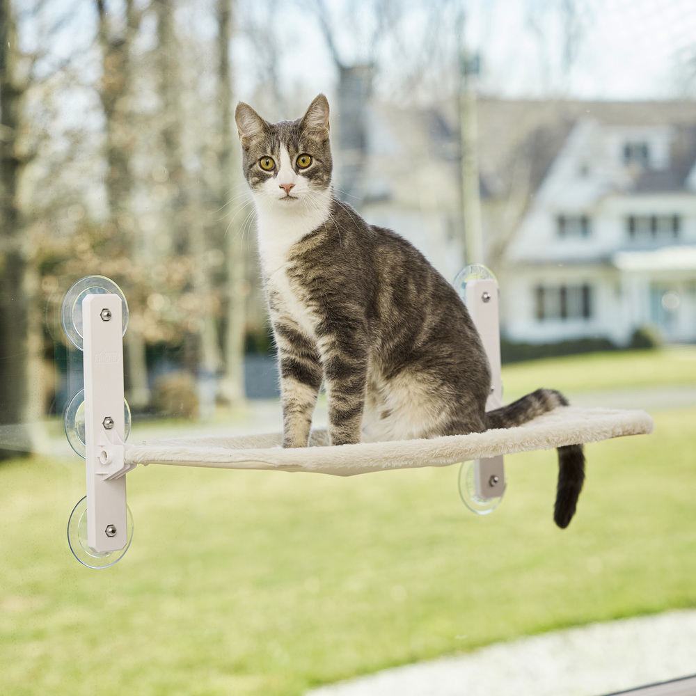 thumbnail video image 2 of GORILLA GRIP Cat Window Perch, Foldable Indoor Hammock Bed with Washable Cover, Holds 40lbs, Gray, 2 of 10