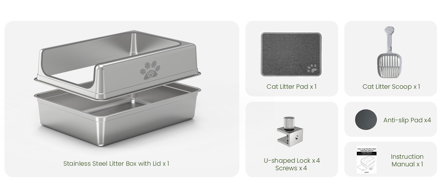 Qiuma XXL Stainless Steel Cat Litter Box - 27.5"L X 19.6"W X 7.8"H, Odor-Free & Easy Clean