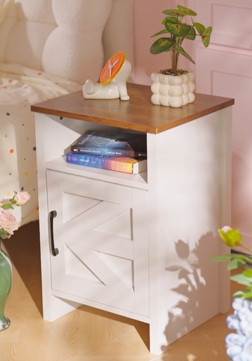 thumbnail video image 2 of Homall Farmhouse Nightstand Set of 2 with Shelf and Barn Door Wood Modern Beside Tables for Bedroom Living Room, White, 2 of 9