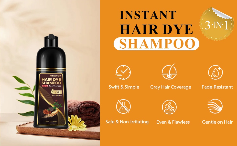 Seroniva Dark Brown Hair Dye Shampoo 3-in-1, Instant Gray Coverage
