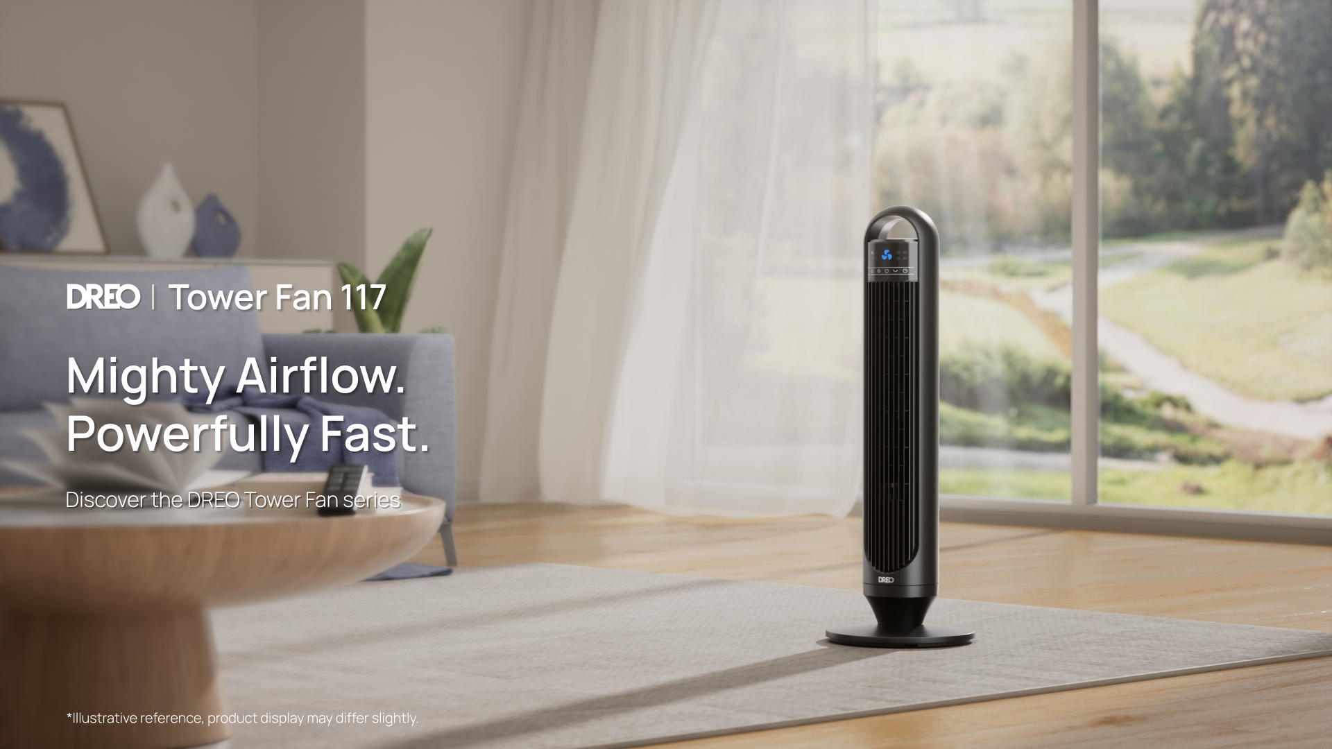 thumbnail video image 2 of Dreo Tower Fans for Home, 32" Standing Floor Fan, 26 ft/s Bladeless Fan with Remote, 90° Oscillating, 3 Modes, 3 Speeds, LED Display, 8H Timer, Quiet Room Fan, 2 of 10