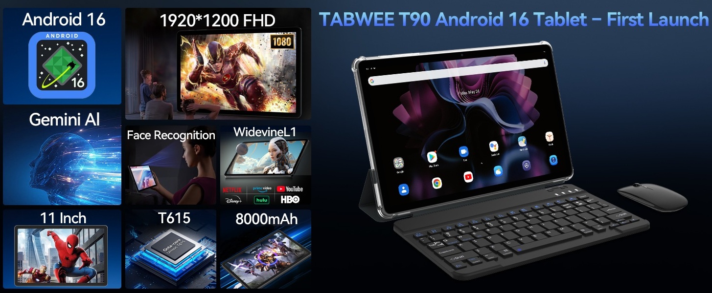 Tabwee T90 android15 11インチ タブレットPC Free Shipping! Tabwee Android 15 Tablet 11 Inch FHD Display