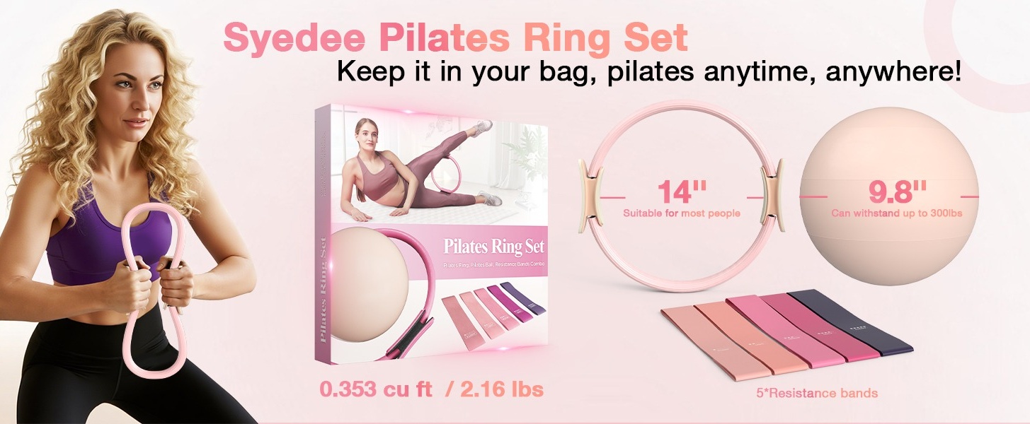 Jazcimdo 10-delige pilatesset, pilatesbal, pilates ring, accessoireset voor thuis, pilates essentiële kit voor vrouwen met yogabal, yogaring, pilatesring en accessoires voor stretching en fitness