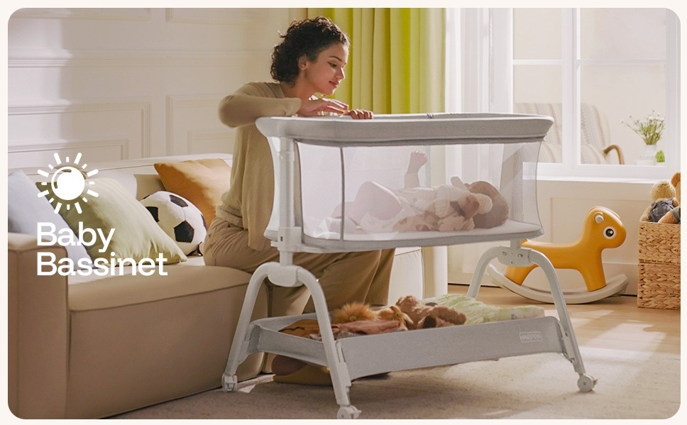 HARPPA Baby Bassinet Bedside Sleeper, Height Adjustable, Grey,