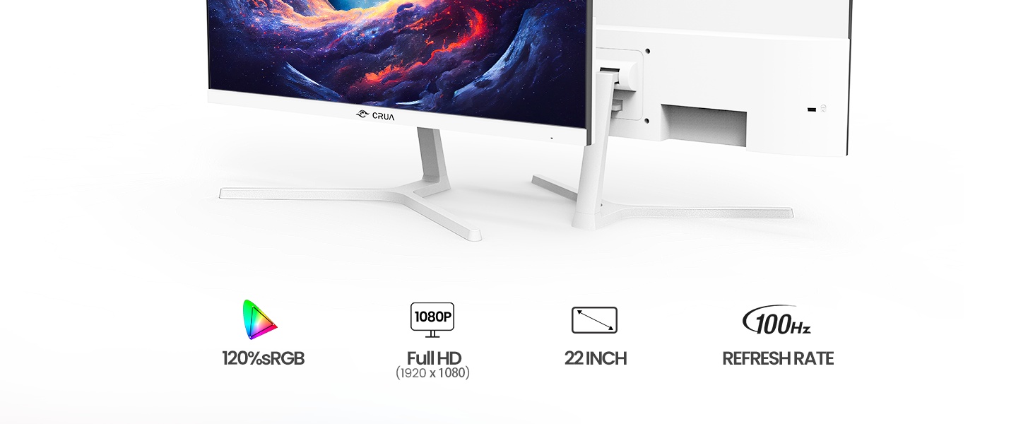CRUA 22 Inch Computer Monitor,FHD 1080P/100Hz,120 sRGB,Low