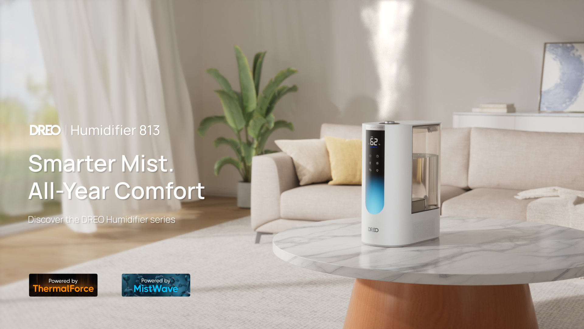 thumbnail video image 2 of DREO 6L Humidifier for Large Room, 60H Runtime Warm & Cool Mist Humidifier, Heats in 5 Minutes, 12H Timer, Precise Humidity with Dynamic RGB, Top Fill Humidifier for Home, Bedroom, Plants, 2 of 8