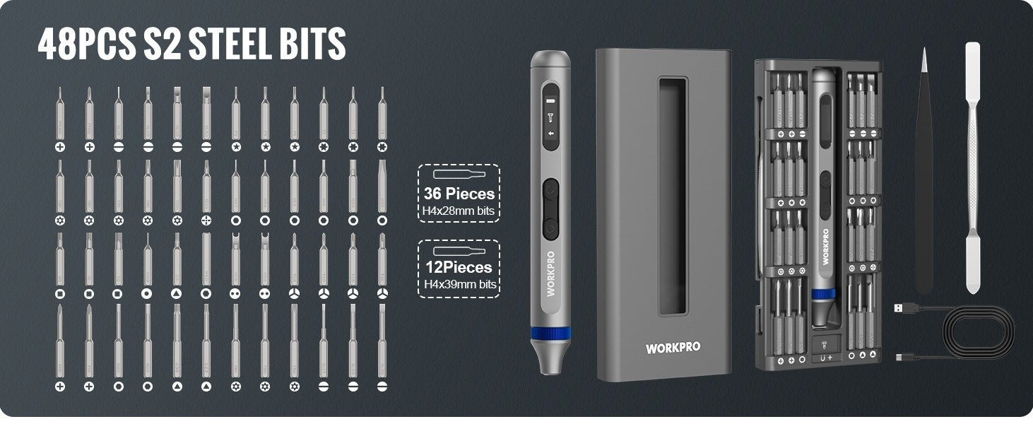 WORKPRO 3.7V Electric Precision Screwdriver Set, 52-in-1 Cordless