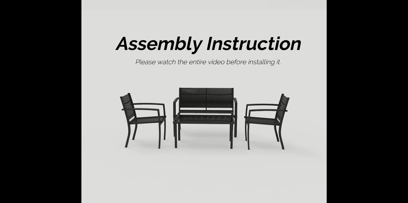 thumbnail video image 2 of LACOO 4 Pieces Outdoor Furniture Set Patio Textilene Steel Conversation Set with Loveseat Tea Table for Lawn and Balcony, Black, 2 of 9