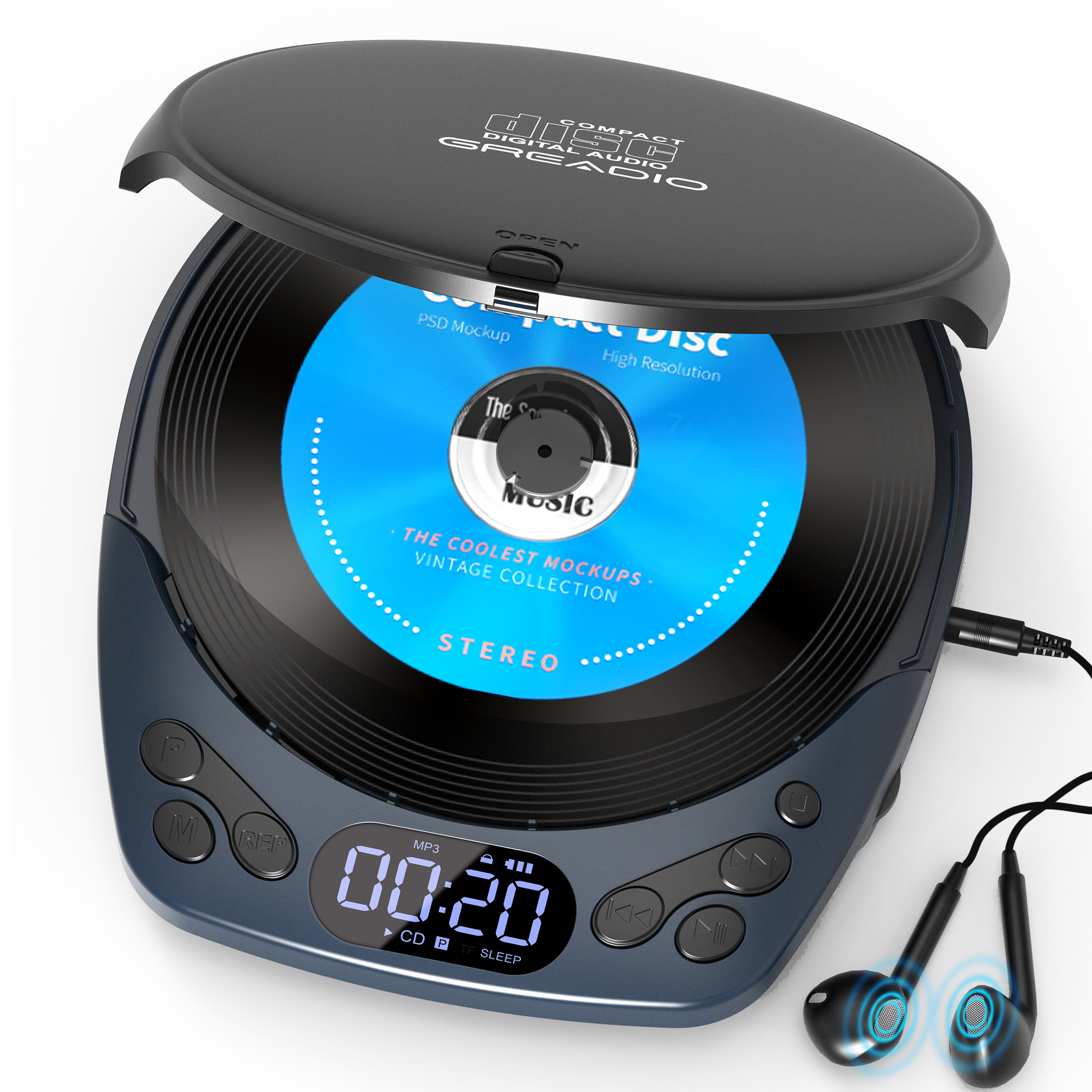 Greadio, Portable CD Player, Bluetooth 5.1, FM Transmitter