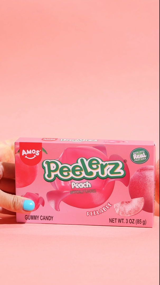 AMOS Peelerz Peach Theatre Box Gummy Candy, Gluten, Milk and Nut