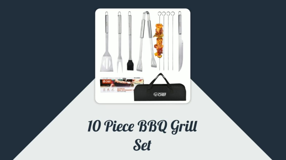 thumbnail video image 2 of Commercial Chef Stainless Steel Grill Tool Sets, 10-Piece, 2 of 8