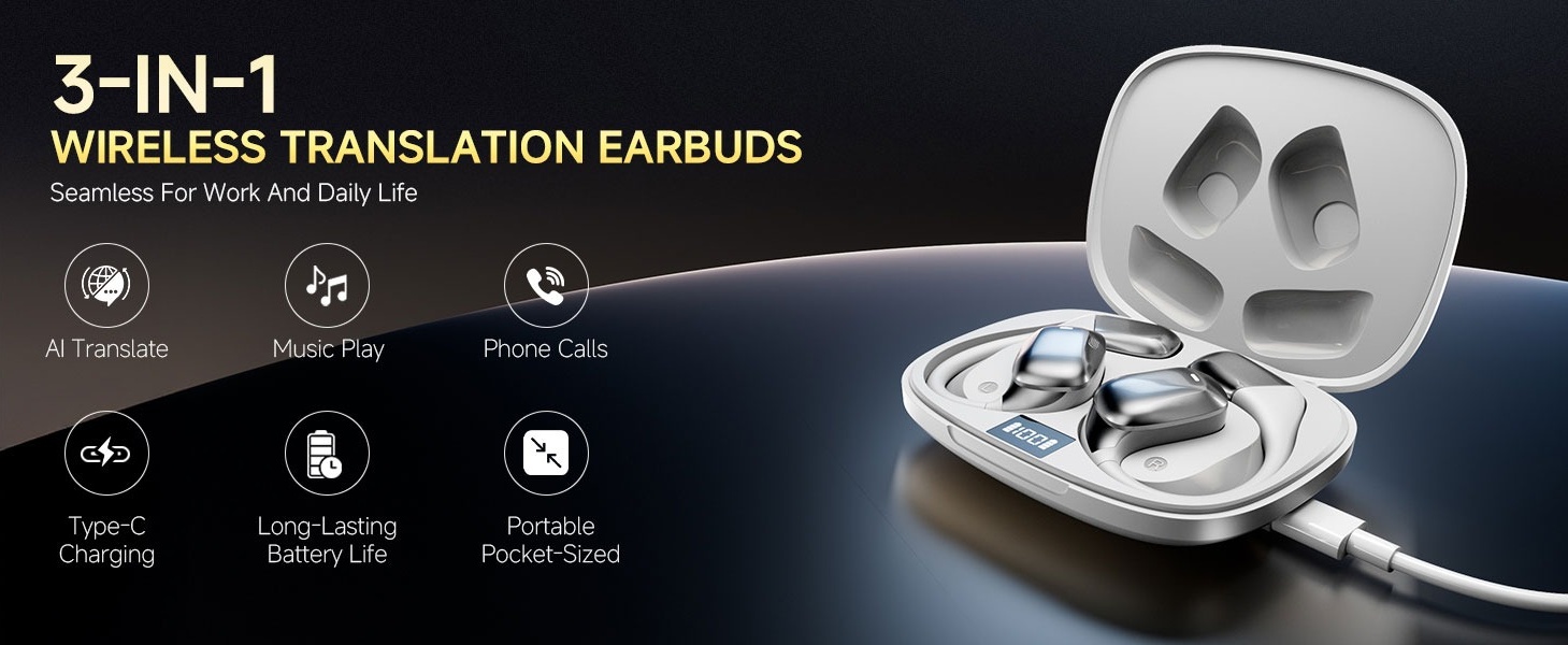 AI Language Translation Earbuds, 3-in-1 Real-Time AI Translator