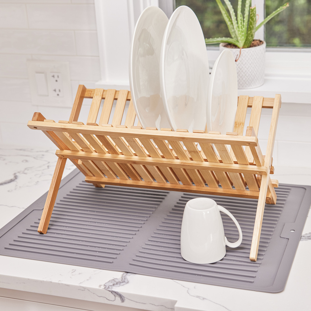 thumbnail video image 2 of GORILLA GRIP Dish Drying Mat for Kitchen Counter, Waterproof Silicone Dishwashing Mat, 16x12, Black, 2 of 10