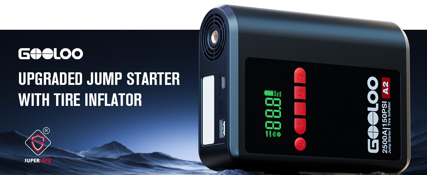 GOOLOO A2 8-in-1 Starthilfe-Powerbank mit Luftkompressor 10,3bar für 39