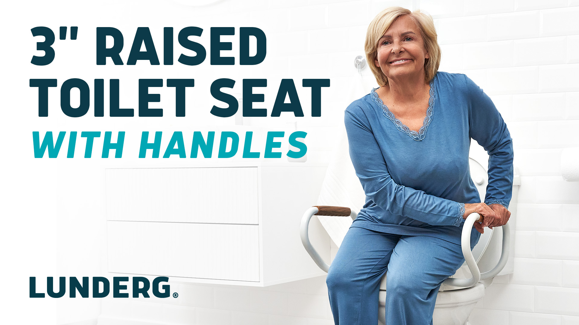 thumbnail video image 2 of Lunderg Raised Toilet Seat with Handles - Elongated - Easy to Install Toilet Seat Risers for Seniors - Adds 3 Inches & Works like the one you’ve always use - Elegant design, 2 of 11