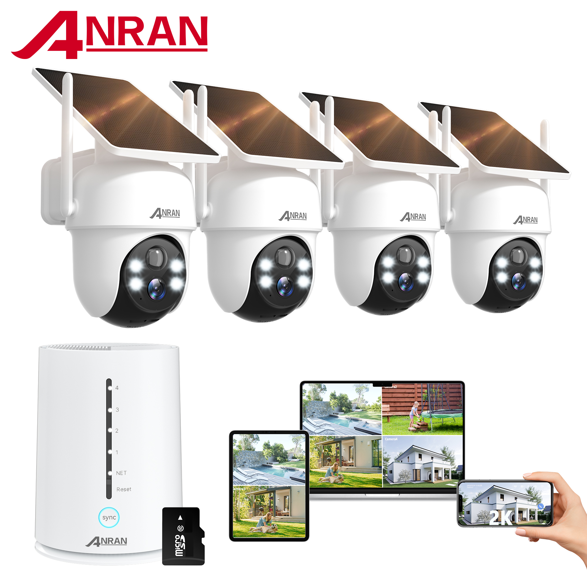 thumbnail video image 2 of ANRAN 2K/4MP Solar Security Camera with Base Station, Spotlight, Expandable Local Storage, No Monthly Fee, 360° View Wireless Outdoor Camera, Waterproof PIR Detection, Home Surveillance System Camera, 2 of 8