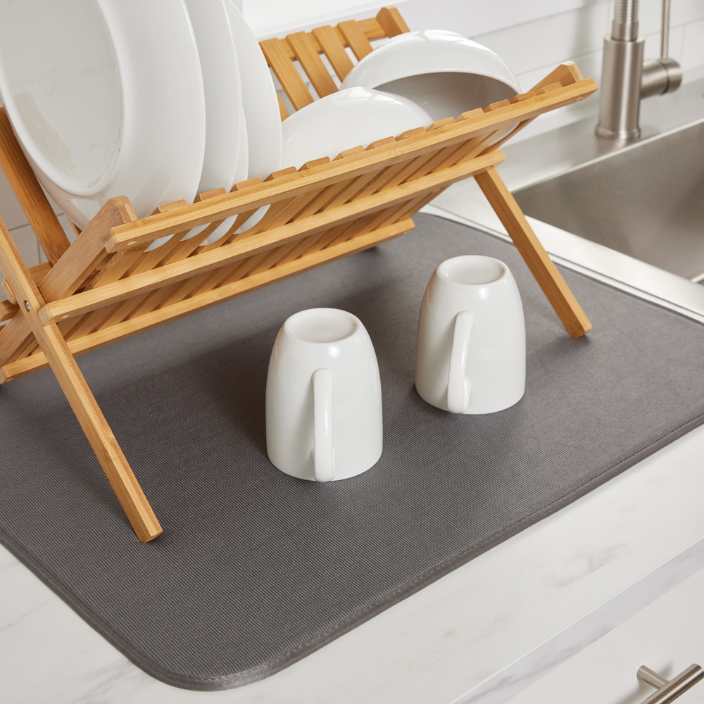 thumbnail video image 2 of GORILLA GRIP Dish Drying Mat Thick Absorbent Microfiber Mat for Under Dryer Rack 16x18 In Black, 2 of 10