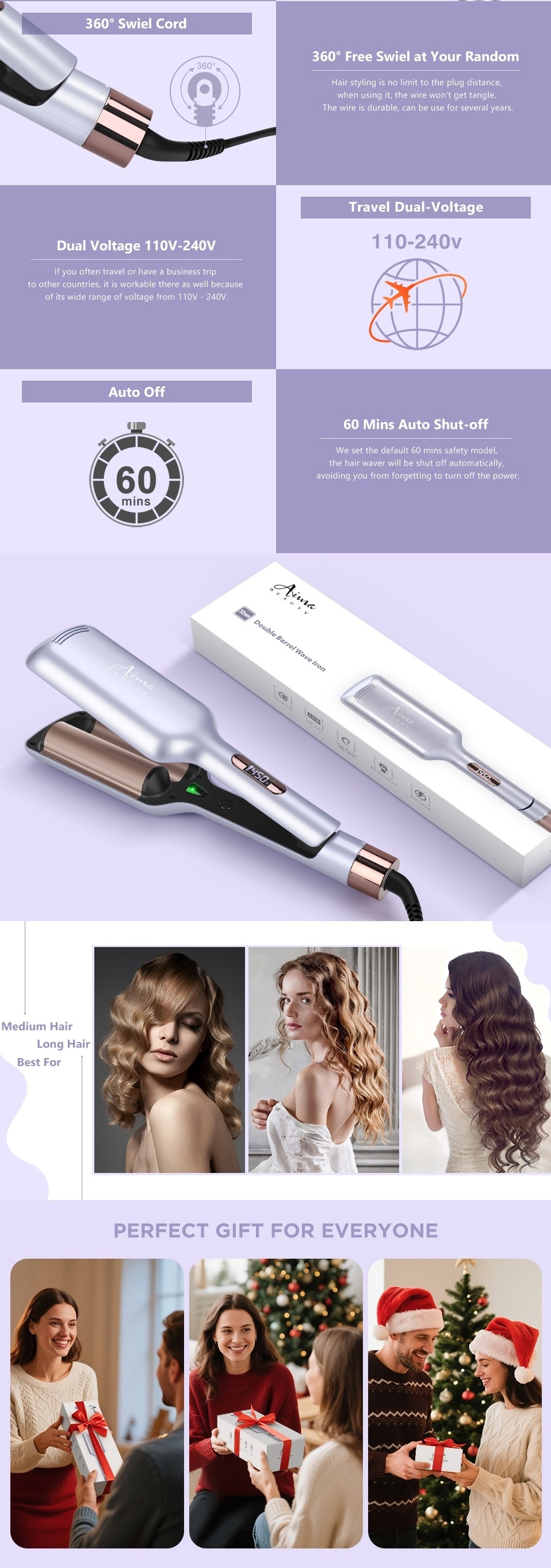 Aima Beauty Hair Crimper 1.25 Inch Twins Mermaid Ceramic